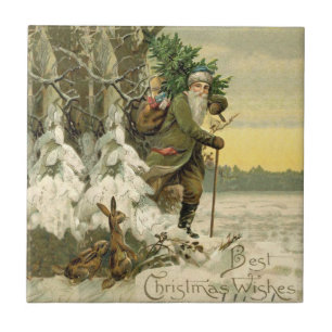 Carreau Père Noël vintage Noël victorien vacances Arbre 