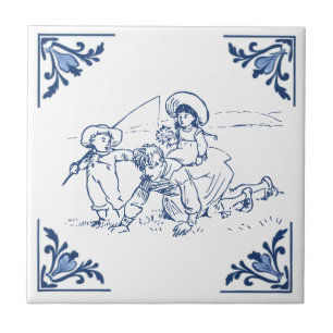 Carreau Père vintage et enfants Jouer Delft bleu et blanc
