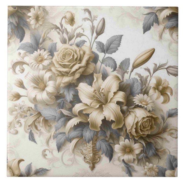 Carreau Perfection florale Jaune antique (Devant)