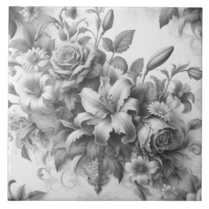 Carreau Perfection florale noire et blanche