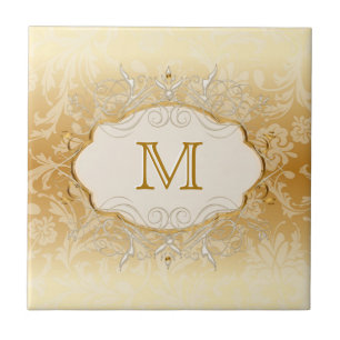 Carreau Perle d'Ivoire et Monogramme en Or