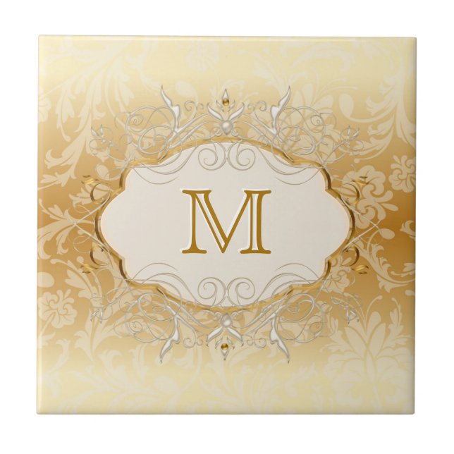 Carreau Perle d'Ivoire et Monogramme en Or (Devant)