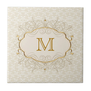 Carreau Perle d'Ivoire et Monogramme en Or