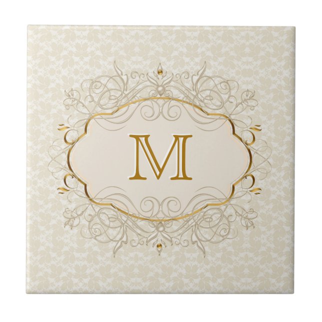 Carreau Perle d'Ivoire et Monogramme en Or (Devant)