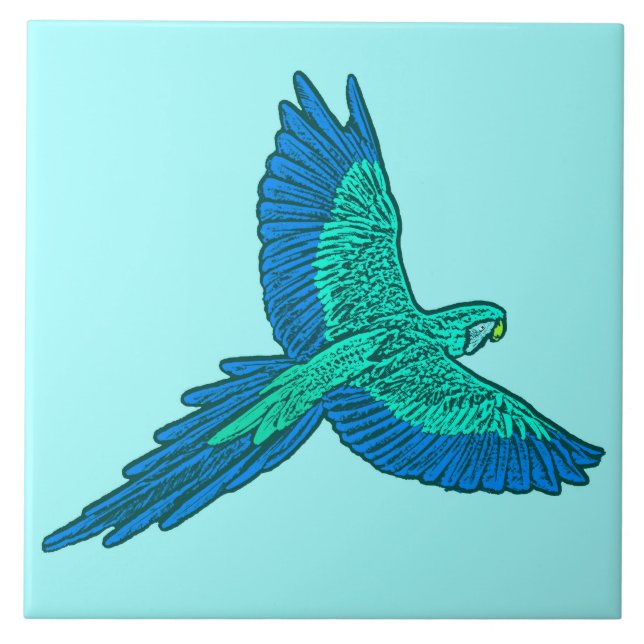 Carreau Perroquet en vol, bleu aqua et cobalt (Devant)