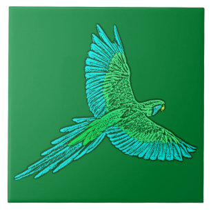 Carreau Perroquet en vol, Jade Green et Turquoise