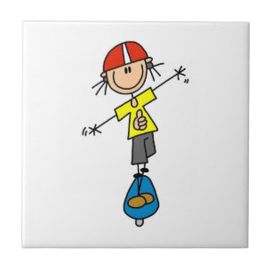 Carreau Personnage de bonhomme allumette qui fait du skate