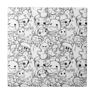 Carreau Personnages mignons Kawaii en gribouillis