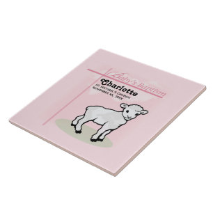 Carreau Personnalisable, Baptême, Rose, Fille, Agneau