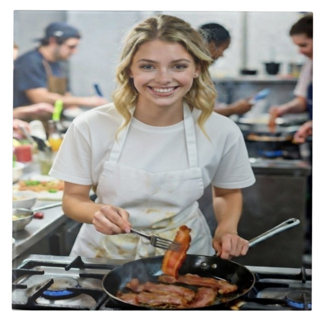 Carreau Personnalisation de photo de cuisson de bacon (Devant)