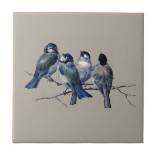 Carreau Personnaliser belle art vintage oiseaux bleus sur