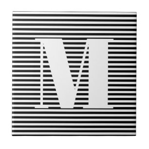 Carreau Personnaliser monogramme initial noir blanc rayure
