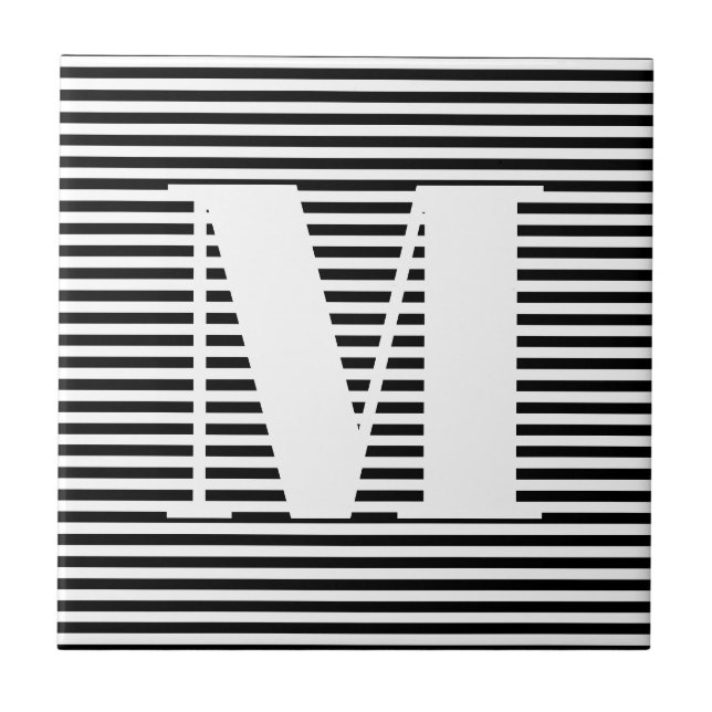 Carreau Personnaliser monogramme initial noir blanc rayure (Devant)