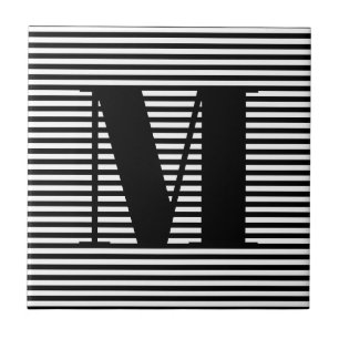 Carreau Personnaliser monogramme initial noir blanc rayure