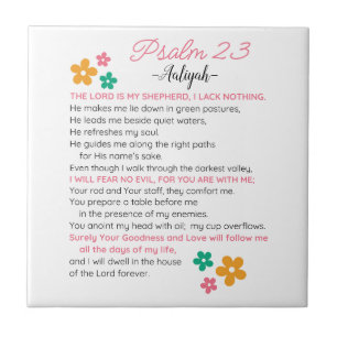 Carreau Personnaliser Psaume 23-NIV Bible Scripture Fleurs
