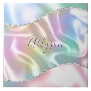 Carreau Personnalize Purple Script, Iridescent Wave