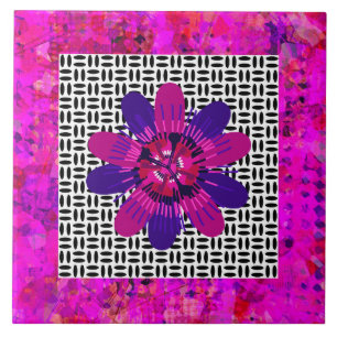 Carreau Pétales de fleurs en rose et violet noir et blanc