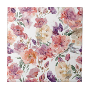 Carreau Pétales de pêche Fleurs aquarelle Botanique Florai
