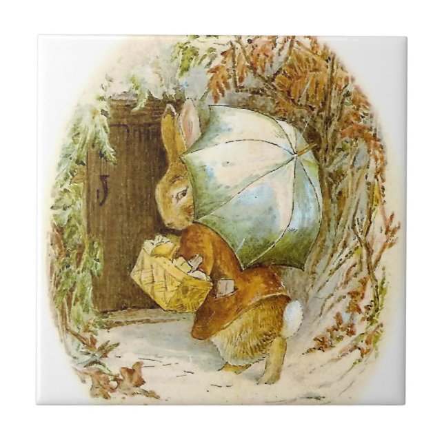 Carreau "Peter Rabbit avec parapluie d'hiver" par Beatrix  (Devant)