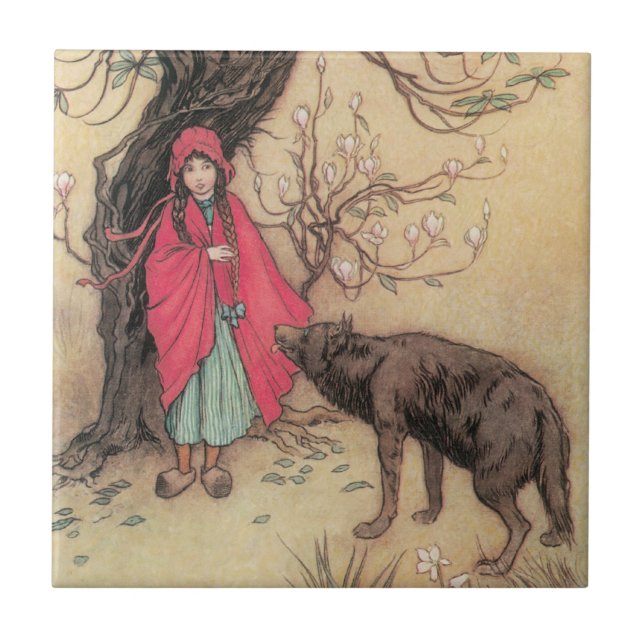 Carreau Petit chapeau rouge vintage par Warwick Goble (Devant)