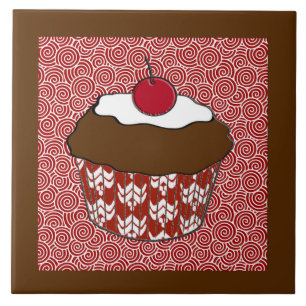Carreau Petit gâteau de chocolat sur le motif rouge et