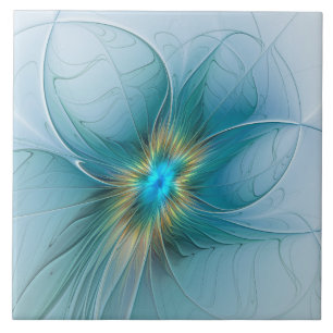 Carreau Petite Beauté Moderne Bleu Or Fractal Art Flower