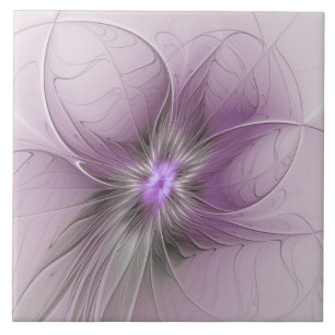 Carreau Petite Beauté Moderne Gris Mauve Art Fractal Fleur
