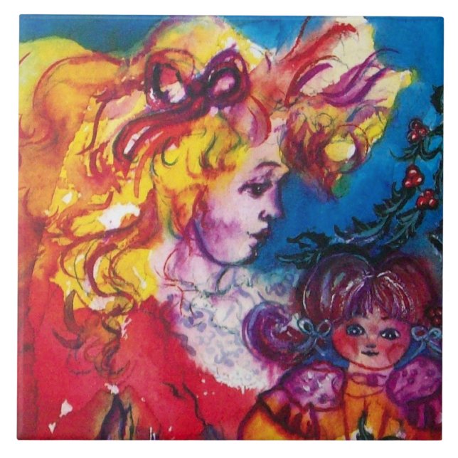 Carreau PETITE FILLE AVEC JOLIE DOLL Noël (Devant)