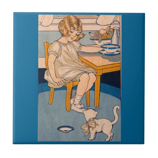 Carreau Petite fille des années 1920 et son petit chat bla (Devant)