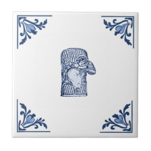 Carreau Petite fille dormante vintage Delft Bleu & Blanc