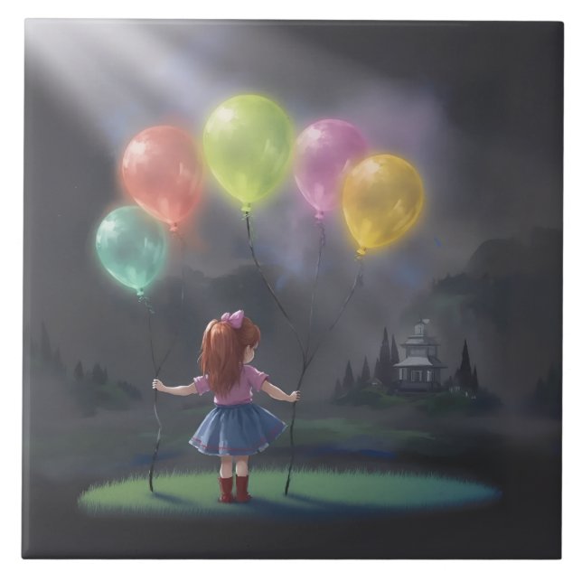 Carreau Petite fille mignonne avec des ballons (Devant)