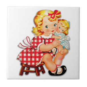 Carreau Petite fille rétro vintage poupée enfant