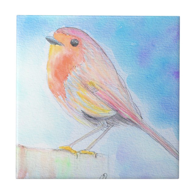 Carreau Petite peinture à l'aquarelle Robin (Devant)