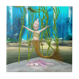 Carreau Petite Sirène Fantaisie Fille, Océan Bleu