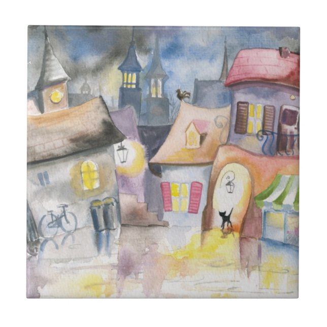 Carreau Petite ville la nuit (Devant)
