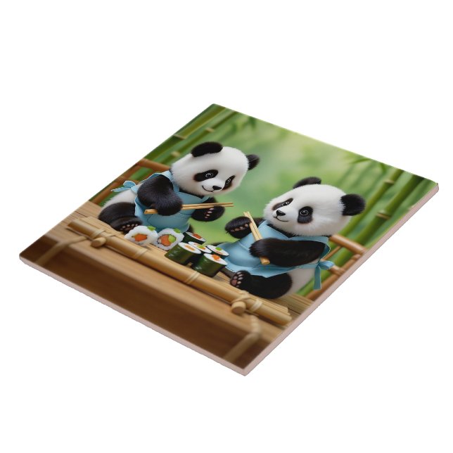 Carreau Petits pandas mignons préparant des sushis (Côté)