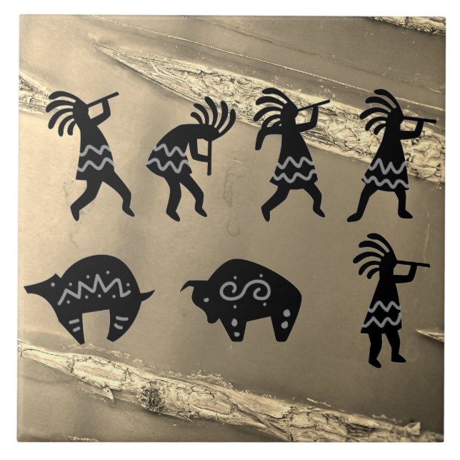 Carreau Petroglyh Sepia Kokopelli Sud-Ouest (Devant)