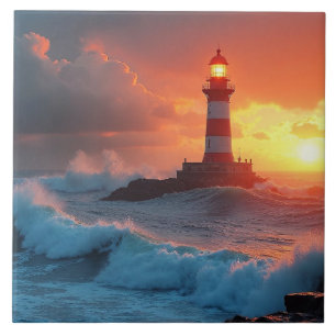 Carreau Phare au coucher du soleil