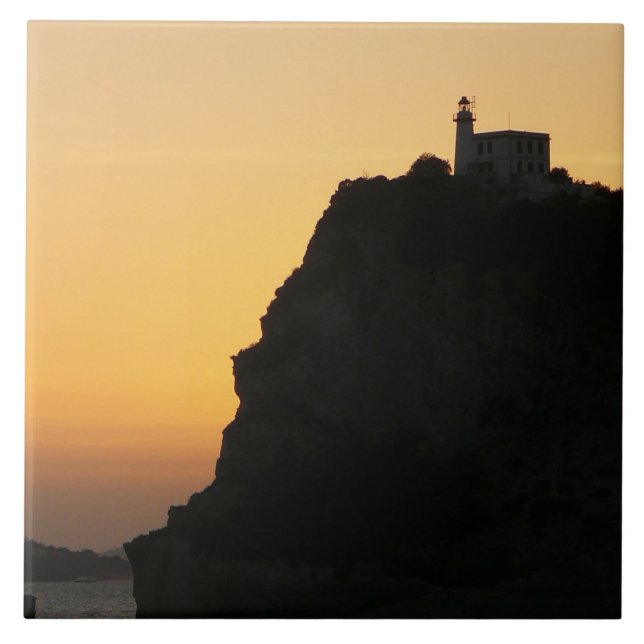 Carreau Phare au coucher du soleil tuile céramique (Devant)