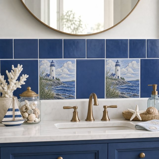 Carreau Phare côtier bleu décoration nautique  (Créateur téléchargé)