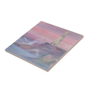 Carreau Phare de falaise côtière avec ciel rose