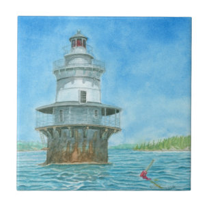 Carreau Phare de Goose Rocks Aquarelle