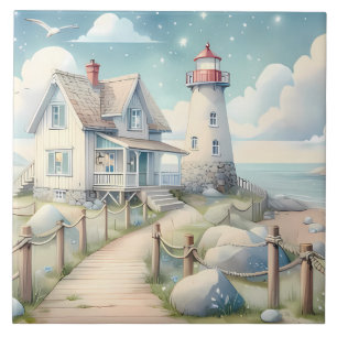 Carreau Phare Pastel de Rêve au Bord de la Mer
