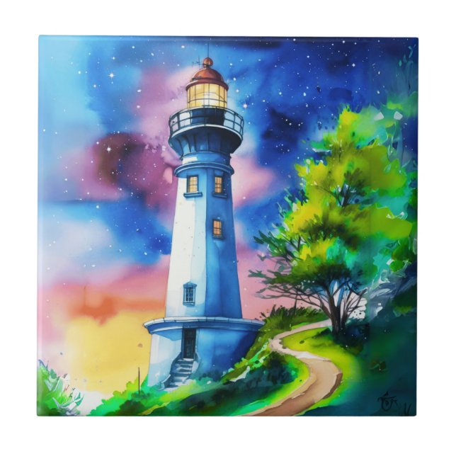 Carreau Phare sous un ciel étoilé (Devant)
