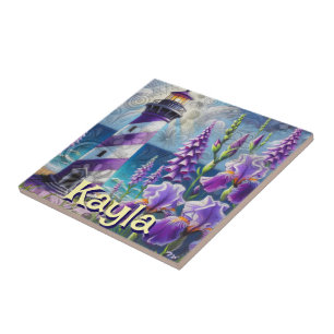 Carreau Phare violet avec Foxglove & Iris Personnalisé