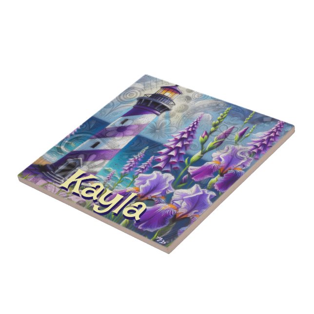 Carreau Phare violet avec Foxglove & Iris Personnalisé (Côté)