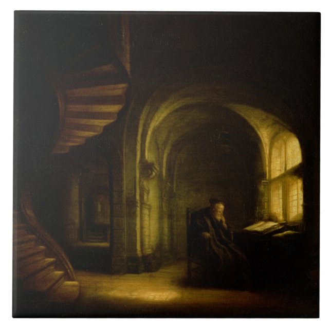 Carreau Philosophe avec un livre ouvert, 1625-7 (huile sur (Devant)