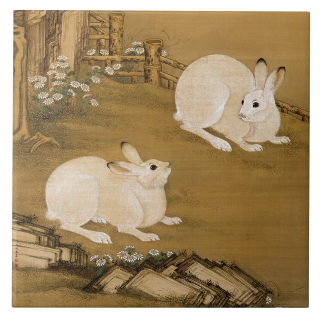 Carreau Phoenix Tree & Rabbits Peinture chinoise antique (Devant)