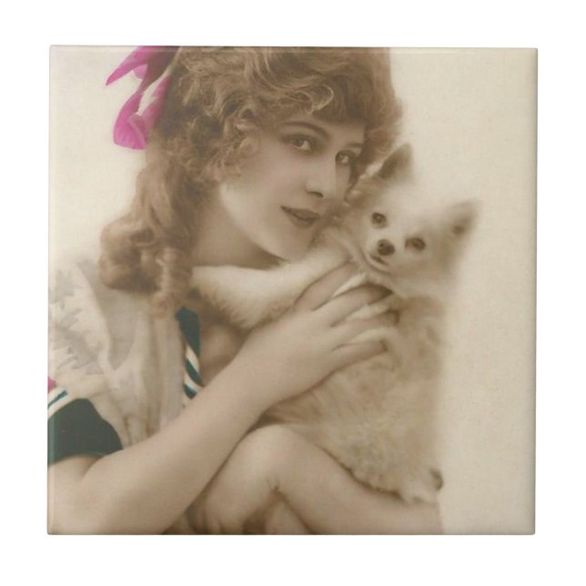 Carreau Photo antique Victorian Woman and Dog (Devant)