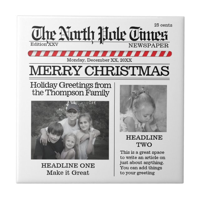 Carreau Photo Collage Fête de Noël Nom modèle (Devant)